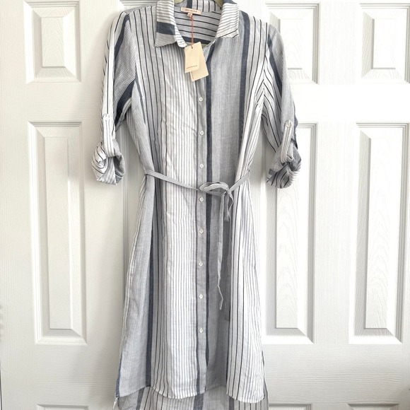NWT Skies are Blue White and Navy Striped Shirt Dress size XS - Picture 1 of 7